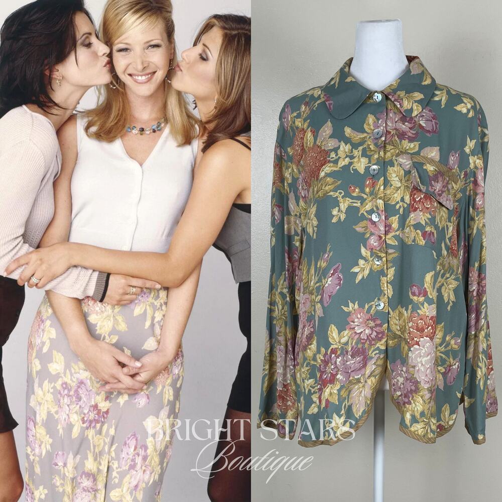 Rare Floral Top Green ALT ASO Phoebe Buffay Friends VTG 90s Made in USA